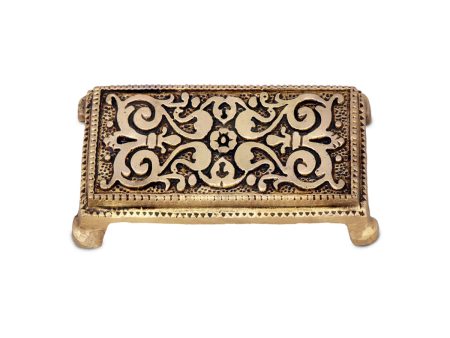 Chowki - 0.5 x 3.25 Inches | Antique Brass Bajot  Rectangle Shape Manai for Pooja  120 Gms Approx For Sale