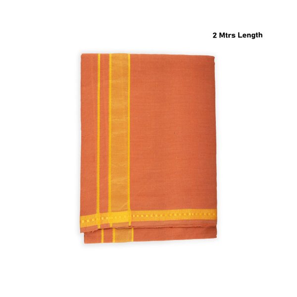 Cotton Veshti - 2 Mtrs | Pendex Border Dhoti  Kavi Colour Vesti for Men For Sale