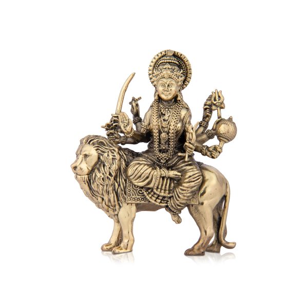 Durga Devi Sitting On Lion - 6 x 4 Inches | Brass Statue  Durga Murti for Pooja  490 Gms Approx For Discount