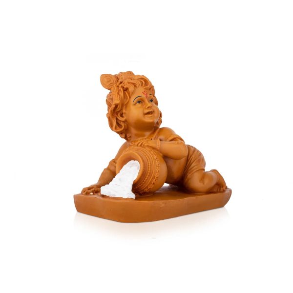 Butter Krishna Idol - 7 x 9 Inches | Wooden Statue  Vennai Kannan  Krishna Idol with Butter for Pooja Sale