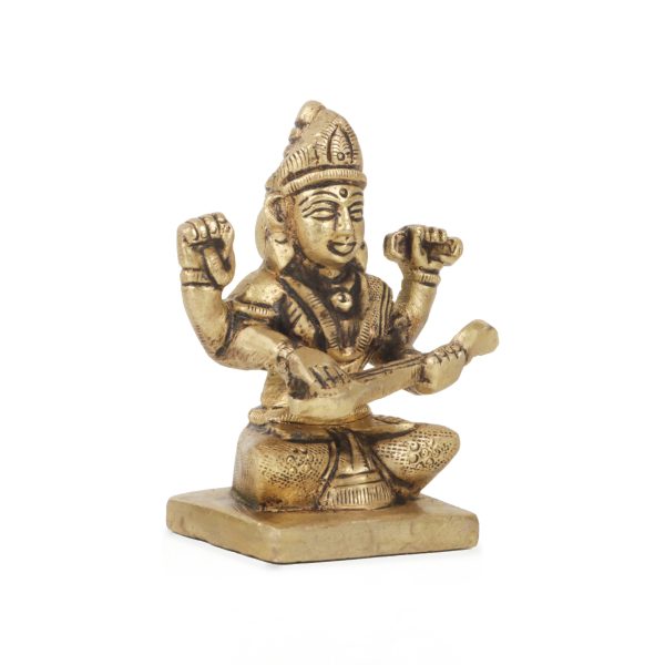 Saraswati Murti  - 2.75  Inches |  Antique Brass Statue  Saraswati Idol  Saraswati Mata Murti for Pooja Fashion