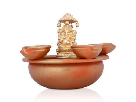 Ganesh Murti with Urli - 6.5 x 9 Inches | 5 Diya Lamp  Vinayagar Statue with Urli for Pooja Online Sale