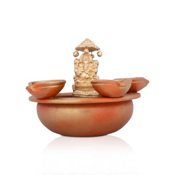 Ganesh Murti with Urli - 6.5 x 9 Inches | 5 Diya Lamp  Vinayagar Statue with Urli for Pooja Online Sale