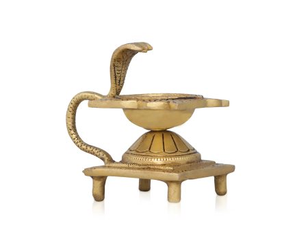 Agal Vilakku with Snake Handle - 4 x 3 Inches | Antique Brass Flower Design Lamp for Pooja  680 Gms Approx Cheap