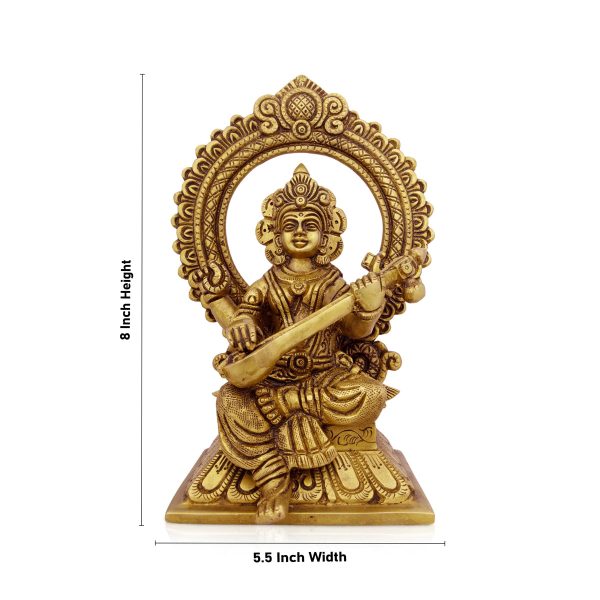 Saraswati Murti With Arch - 8 x 5.5 Inches | Antique Brass Idol  Saraswati Idol for Pooja  2.060 Kgs Approx For Cheap