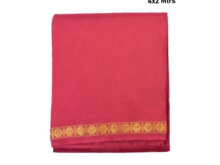 Veshti With Angavastram - 4 x 2 Mtrs | Art Silk Rudraksha Border Dhoti & Towel  Maroon Colour Vesti & Thundu on Sale