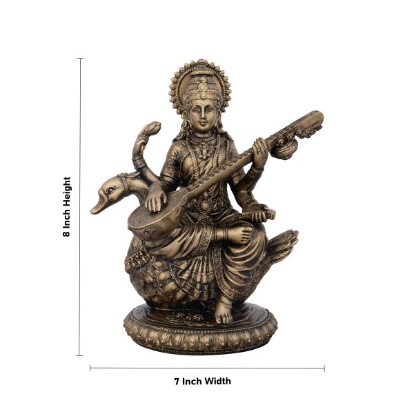 Saraswati Murti - 8 x 7 Inches | Resin Statue  Brass Polish Saraswati Idol for Pooja  995 Gms Approx For Discount