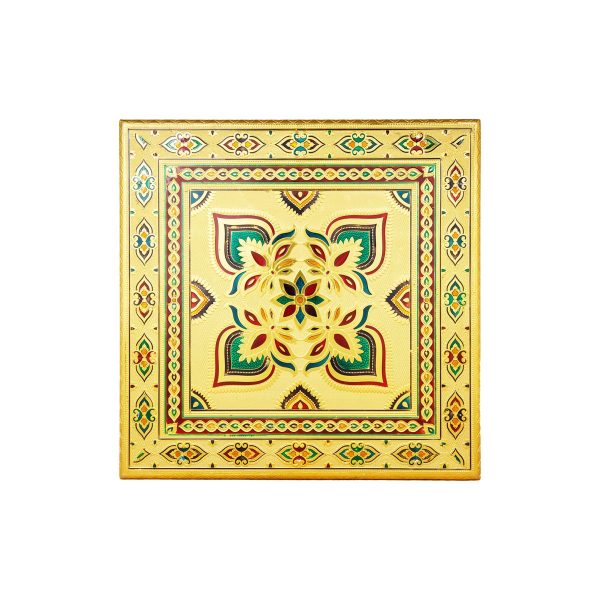 Bajot - 15 x 15 Inches | Meenakari Design Manai Palagai  Gold Polish Chowki for Pooja Online now