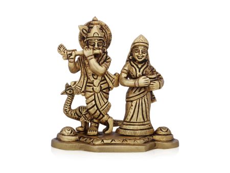 Radha Krishna Murti with Peacock - 4 x 4.5 Inches | Antique Brass Idol  Radha Krishna Idol for Pooja  610 Gms Sale