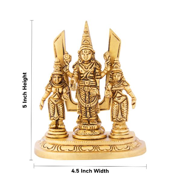 Balaji Murti - 5 Inch | Balaji Sridevi Boodevi with Namam  Antique Brass Statue  Balaji Statue for Pooja For Discount