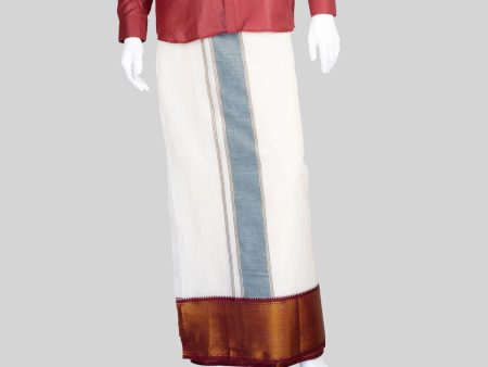 Veshti - 9 x 5 Yards | 32 Kan MayilKan Border Dhoti  Half White Vesti for Men For Cheap