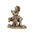 Krishna Murti With Cow - 4.5 x 4 Inches | Antique Brass Idol  Standing Krishna Idol for Pooja  575 Gms Approx For Discount