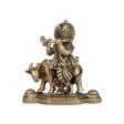 Krishna Murti With Cow - 4.5 x 4 Inches | Antique Brass Idol  Standing Krishna Idol for Pooja  575 Gms Approx For Discount