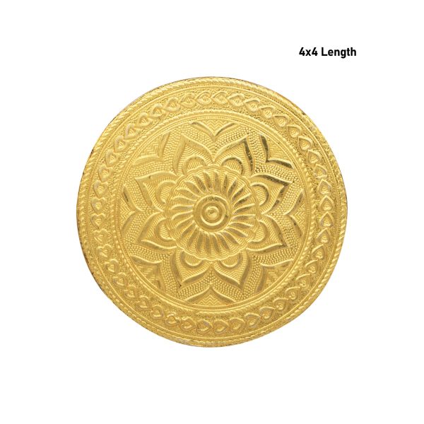 Patla Pair - 4 x 4 Inches | 2 Pcs  Wooden Manai Palagai  Gold Polish Bajot  Round Chowki for Pooja  145 Gms For Sale