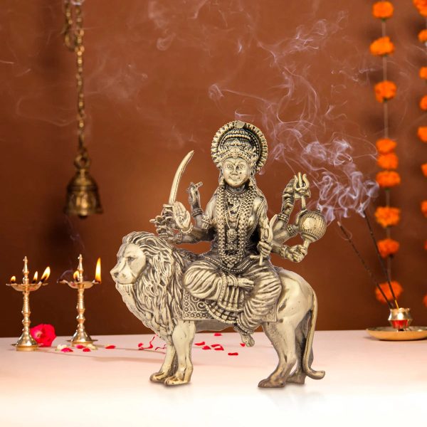 Durga Devi Sitting On Lion - 6 x 4 Inches | Brass Statue  Durga Murti for Pooja  490 Gms Approx For Discount