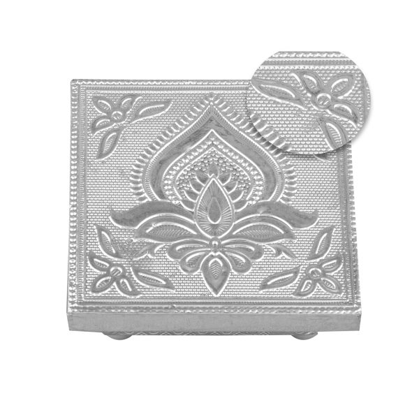 Bajot  - 4 x 4 Inches |  Silver & Gold Finish Chowki  Aluminium Manai  Patla for Pooja For Sale