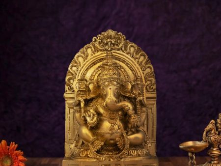 Ganesh Murti With Arch - 6 x 4 Inches | Resin Statue  Gold Polish Ganpati Murti for Pooja  450 Gms Approx Discount