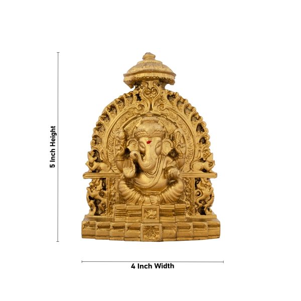 Ganesh Murti Sitting On Simhasan - 5 x 4 Inches | Resin Statue  Gold Polish Vinayaka Idol for Pooja  320 Gms Online Hot Sale