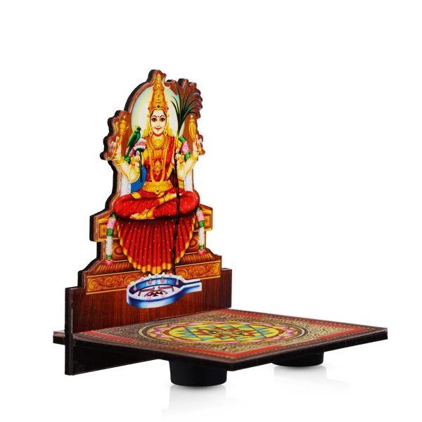 Sri Chakra Design Manai Palagai With Kamatchi Photo Frame - 4 x 3 Inches | Bajot With Picture Frame for Pooja Hot on Sale