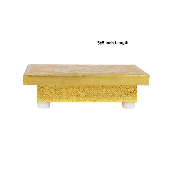 Bajot - 1.75 x 5 x 5 Inches | Wooden Manai Palagai  Gold Polish Chowki for Pooja  265 Gms Approx Online