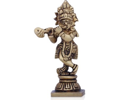 Krishna Murti - 3 x 1.5 Inches | Krishna Statue  Antique Brass Idol  Standing Krishna Idol for Pooja  120 Gms Hot on Sale