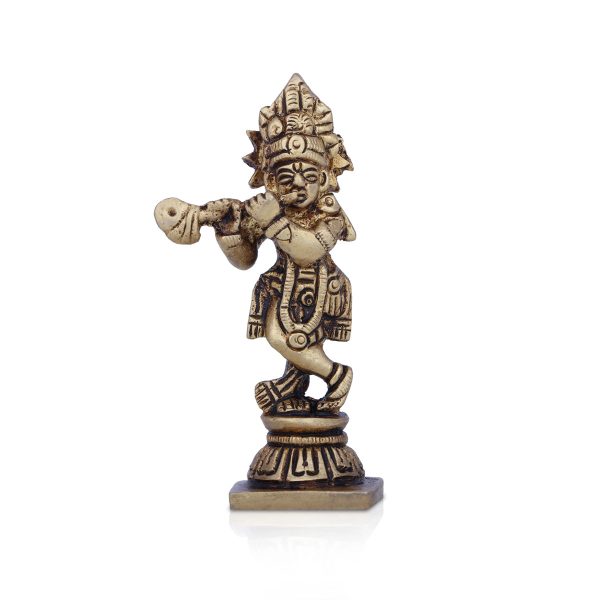 Krishna Murti - 3 x 1.5 Inches | Krishna Statue  Antique Brass Idol  Standing Krishna Idol for Pooja  120 Gms Hot on Sale