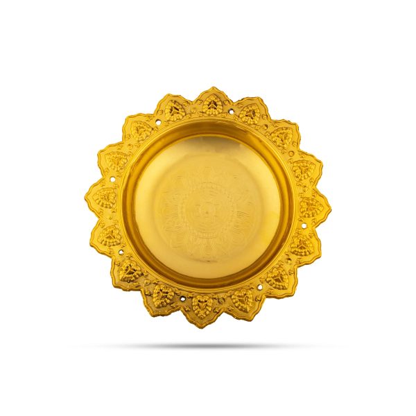 Pooja Tray & Pooja Bowl - 1 x 7 Inches | Gold Polish Plate & Cup  Plastic Bowl & Plate for Home  Assorted Design For Discount