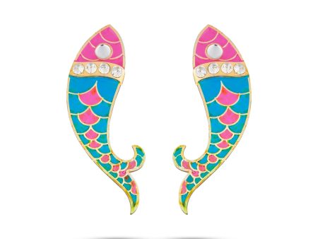 Earring Pair - 4 x 1.25 Inches | Matsyakar Kundal  Stud Earring  Karnapathiram for Deity  Assorted Colour on Sale