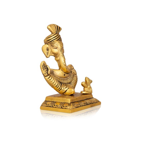 Trunk Pagdi Ganesh Murti - 6 x 3.5 Inches | Aluminium Gold Polish Ganpati Idol  Vinayaka Statue for Pooja  230 Gms Cheap