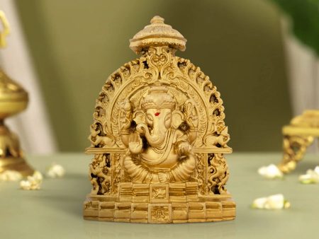 Ganesh Murti Sitting On Simhasan - 5 x 4 Inches | Resin Statue  Gold Polish Vinayaka Idol for Pooja  320 Gms Online Hot Sale