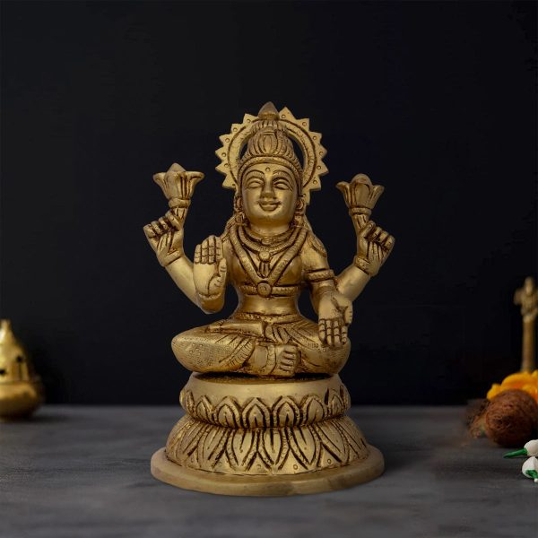 Lakshmi Idol - 6 x 4 Inches | Antique Brass Idol  Laxmi Murti  Lakshmi Murti for Pooja  1.580 Kgs 
 Approx Sale