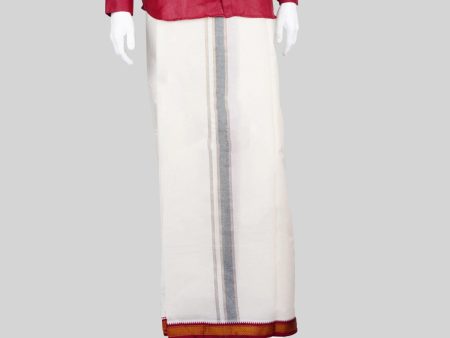 Veshti - 10 x 6 Yards | Half White Dhoti  5 Kan Mayilkan With Jari Border Vesti for Men Online