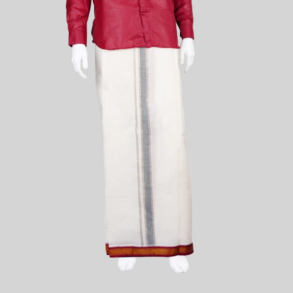 Veshti - 10 x 6 Yards | Half White Dhoti  5 Kan Mayilkan With Jari Border Vesti for Men Online