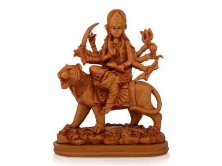 Durga Devi - 9.5 x 6.5 Inches | Durga Statue Sitting On Tiger  Resin Statue  Wooden Finish Durga Murti for Pooja Sale