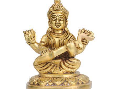 Saraswati Murti  - 5  Inches |  Antique Brass Statue  Saraswati Idol  Saraswati Mata Murti for Pooja Hot on Sale