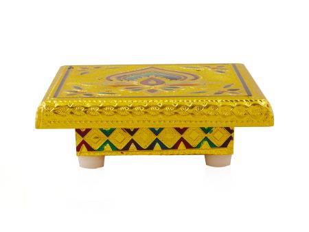 Bajot - 1.5 x 4 x 4 Inches | Silver & Gold Finish Manai  Patla  Meenakari Chowki for Pooja on Sale