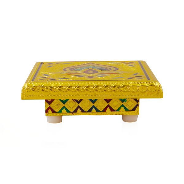 Bajot - 1.5 x 4 x 4 Inches | Silver & Gold Finish Manai  Patla  Meenakari Chowki for Pooja on Sale