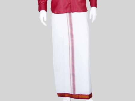 Veshti - 9 x 5 Yards | 7 Kan Mayilkan Border Dhoti  White Colour Vesti for Men For Discount