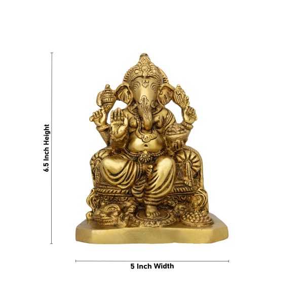 Double Takiya Ganesh Murti - 6.5 x 5 Inches | Antique Brass Idol  Ganpati Idol for Pooja  2.380 Kgs Approx Online now