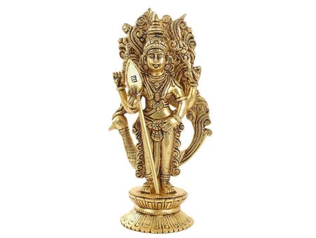 Murugan Statue  - 10 x 5  Inches |  Antique Brass Statue  Murugan with Peacock Idol  Murugan Silai for Pooja Online