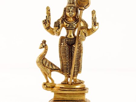 Murugan Statue  - 5 x 2.5  Inches 430 Gms |  Antique Brass Statue  Murugan with Peacock Idol  Murugan Silai for Pooja on Sale