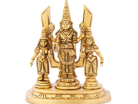 Balaji Murti - 5 Inch | Balaji Sridevi Boodevi with Namam  Antique Brass Statue  Balaji Statue for Pooja For Discount