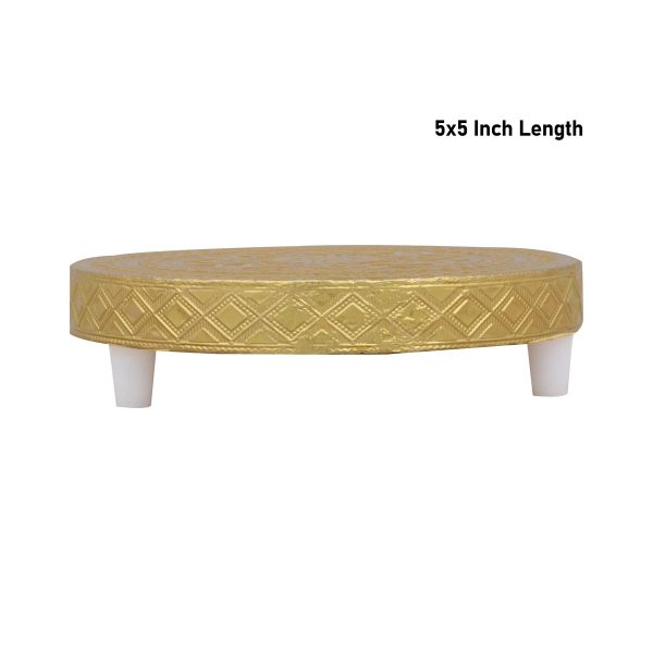 Patla Pair - 5 x 5 Inches | 2 Pcs  Wooden Manai Palagai  Gold Polish Bajot  Round Chowki for Pooja  210 Gms Online