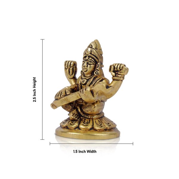 Saraswati Murti  - 2.5 x 1.5 Inches |  Antique Brass Statue  Saraswati Idol  Saraswati Mata Murti for Pooja Online Sale