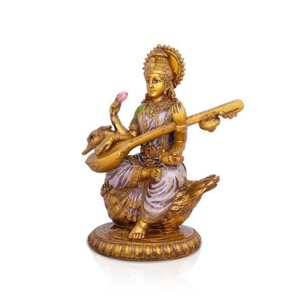 Saraswati Murti - 8.5 x 6 Inches | Saraswati Moorti Sitting On Swan  Resin Statue for Pooja Online Sale