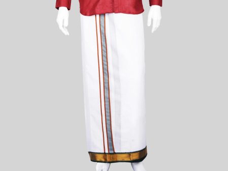 Veshti - 9 x 5 Yards | White Dhoti  7 Kan Mayilkan Border Vesti for Men Discount