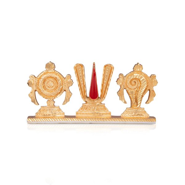 Shankh Chakra Tilak Stand - 2 x 4 Inches | Gold Polish Chakra Tilak Shankh for Pooja  100 Gms Approx Online