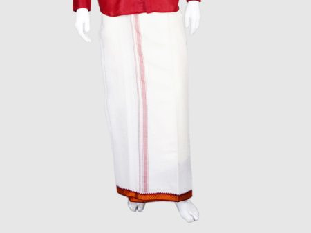 Veshti - 9 x 5 Yards | Polyster Thalapathi Border Dhoti  Half White Vesti for Men on Sale