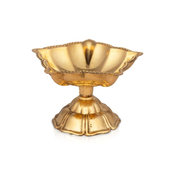 Brass Lamp With Base - 1.5 x 2 Inches | Star Design Deep  5 Face Brass Vilakku for Pooja  35 Gms Approx Online