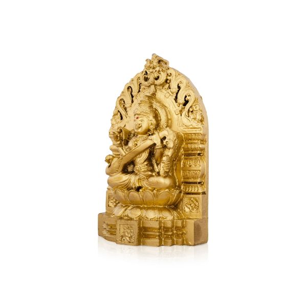 Saraswati Murti With Arch - 6 x 4 Inches | Resin Statue  Gold Polish Saraswati Idol for Pooja  500 Gms Approx For Cheap